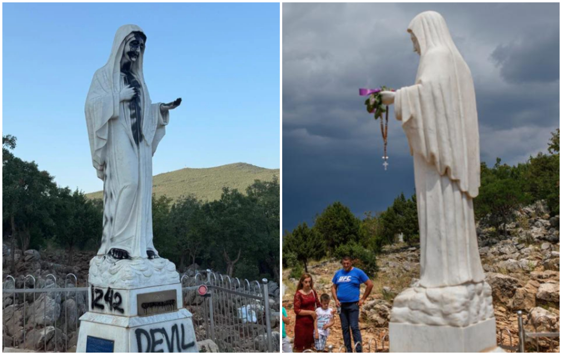 Una dintre cele mai cunoscute statui ale Fecioarei Maria a fost desfigurată cu mesajul „Diavolul în fustă”. Incident șocant înaintea unui pelerinaj uriaș