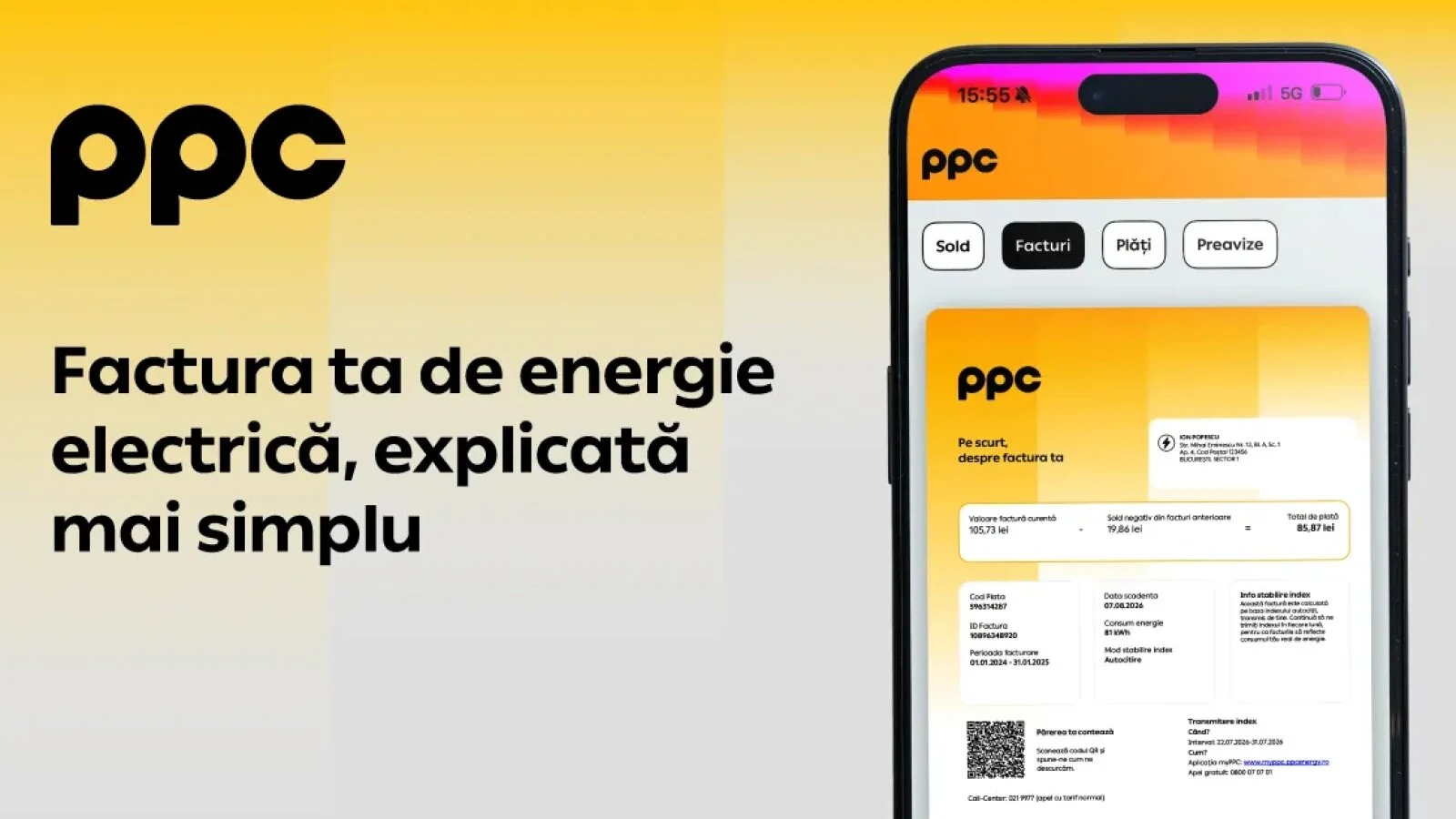 Factura PPC are o pagină de sumar, cu toate informațiile care contează la îndemână