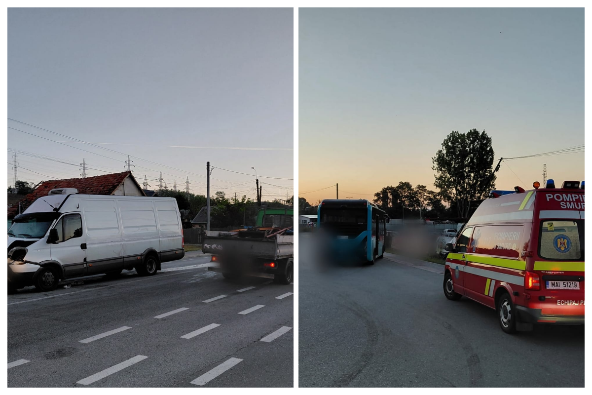 Autobuz implicat într-un accident în Cluj! În urma impactului cu o autoutilitară, un bărbat a fost rănit. A fost transportat de urgență la spital