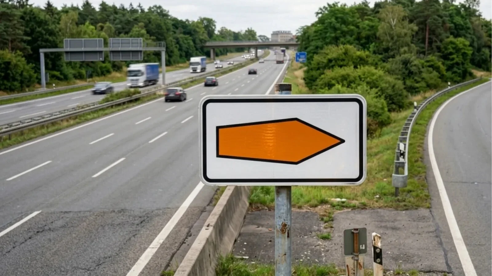 Ce înseamnă săgeata portocalie pe autostrăzile din Germania: Semnul rutier pe care mulți șoferi nu îl înțeleg