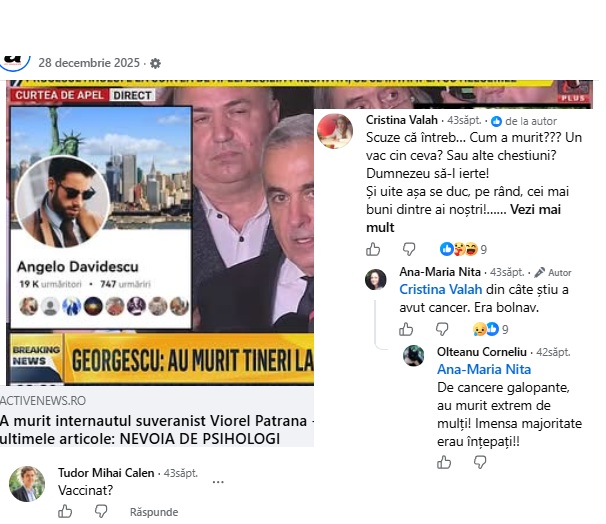 Monștrii de pe rețelele sociale: Invocarea ”turbo-cancerului” așa-zis provenit din vaccinarea anti-Covid drept cauză a morții sau suferinței unor persoane publice. Cazurile Patrick André de Hillerin, Brîndușa Armanca, Liliana Ruse, Viorel Pătrana, Ionela Năstase și Bonnie Tyler