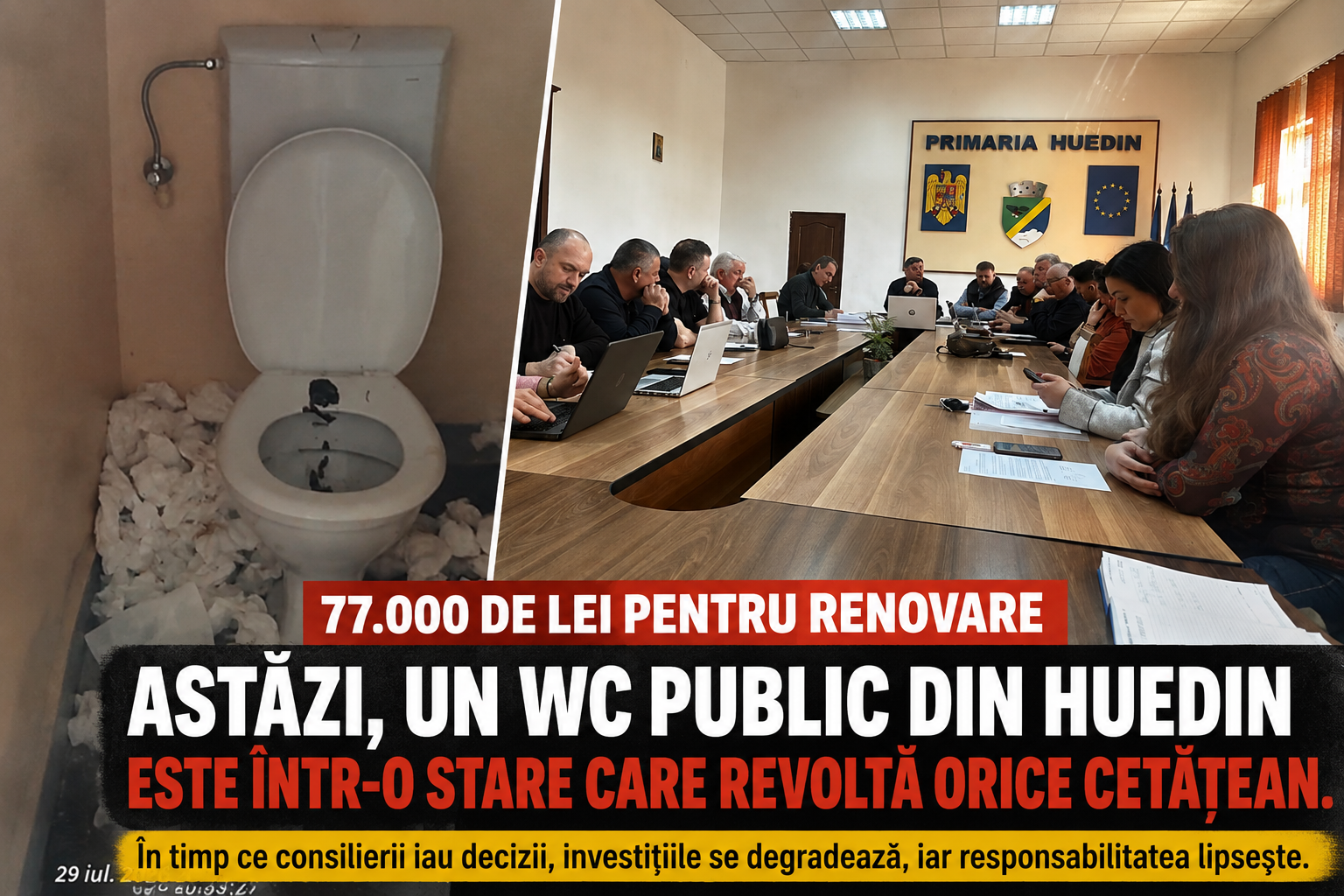 WC public renovat cu bani publici în 2022, ajuns într-o stare revoltătoare